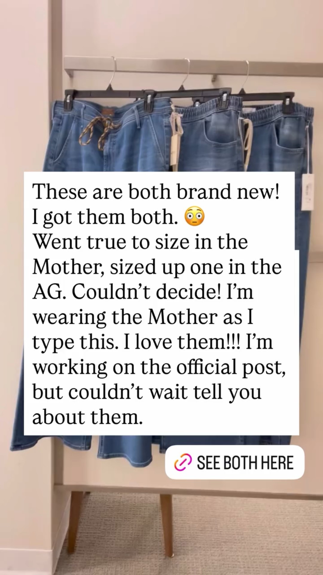 These are both brand new!
I got them both. 😳 
Went true to size in the Mother, sized up one in the AG. Couldn’t decide! I’m wearing the Mother as I type this. I love them!!! I’m working on the official post, but couldn’t wait tell you about them.