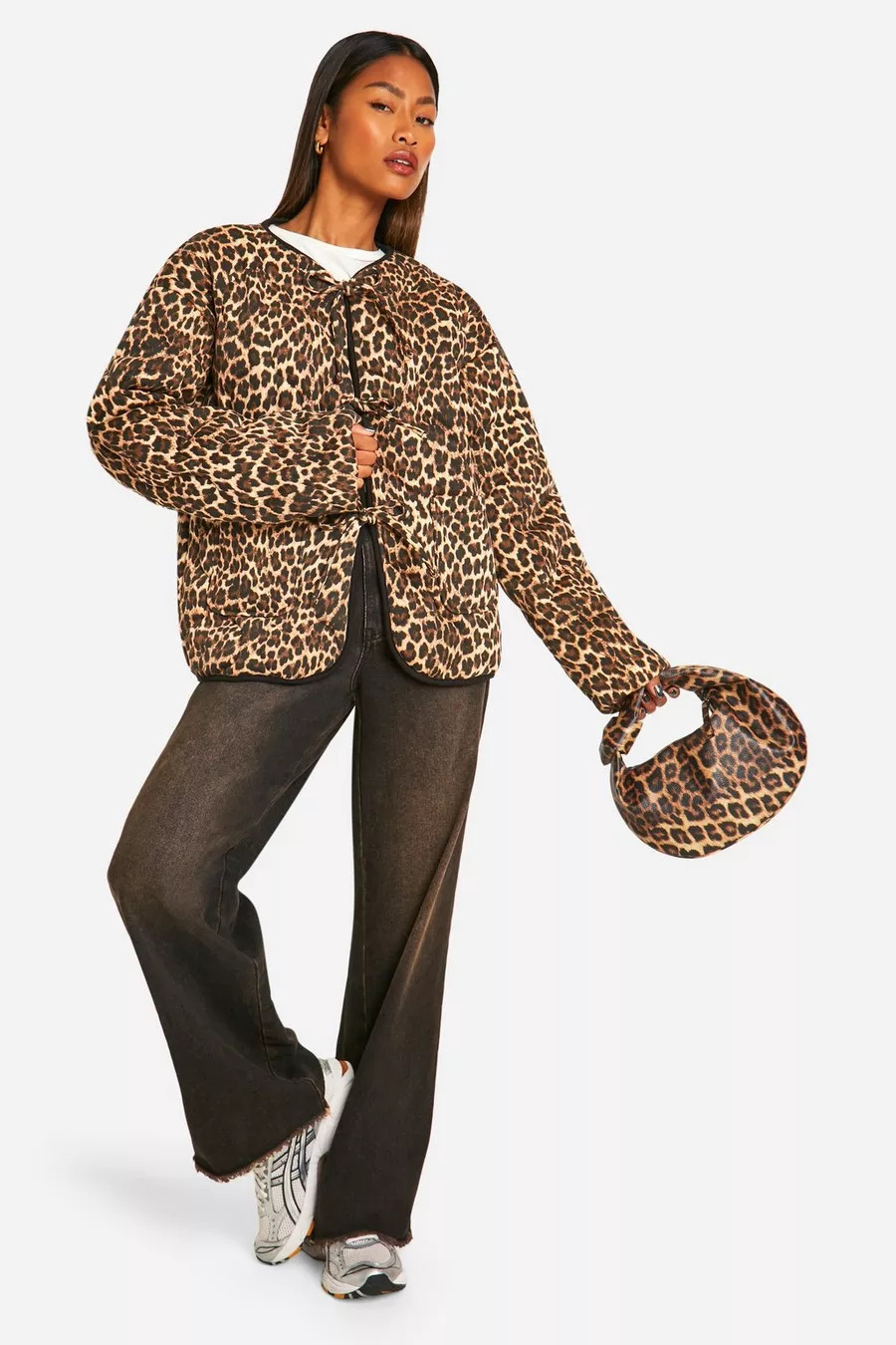 Leopard Tie Detail Padded Jacket | Boohoo.com (UK & IE)