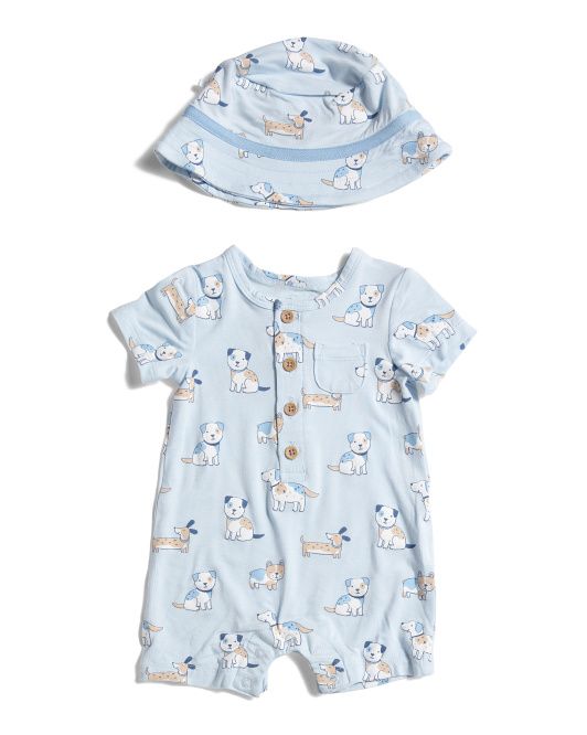 Infant Boys Puppies Romper With Hat | TJ Maxx