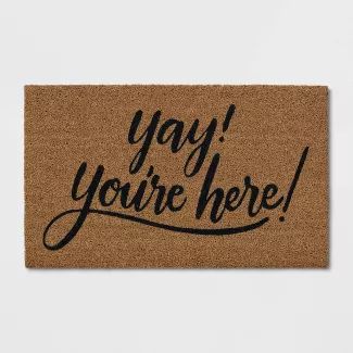 1'6"x2'6" Yay You're Here Coir Doormat Black/Beige - Threshold™ | Target