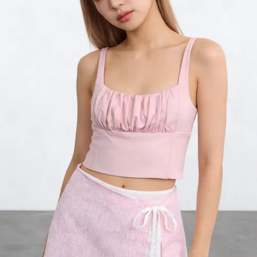 LIVIE - Sleeveless Square Neck Ruched Crop Top | YesStyle Global