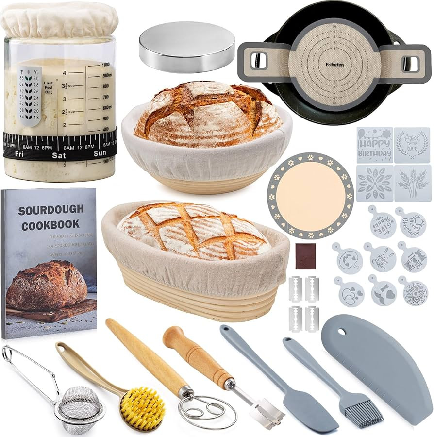 Sourdough Starter Kit,Sourdough Bread Baking Supplies,40oz Sourdough Starter Jar,Banneton Bread P... | Amazon (US)