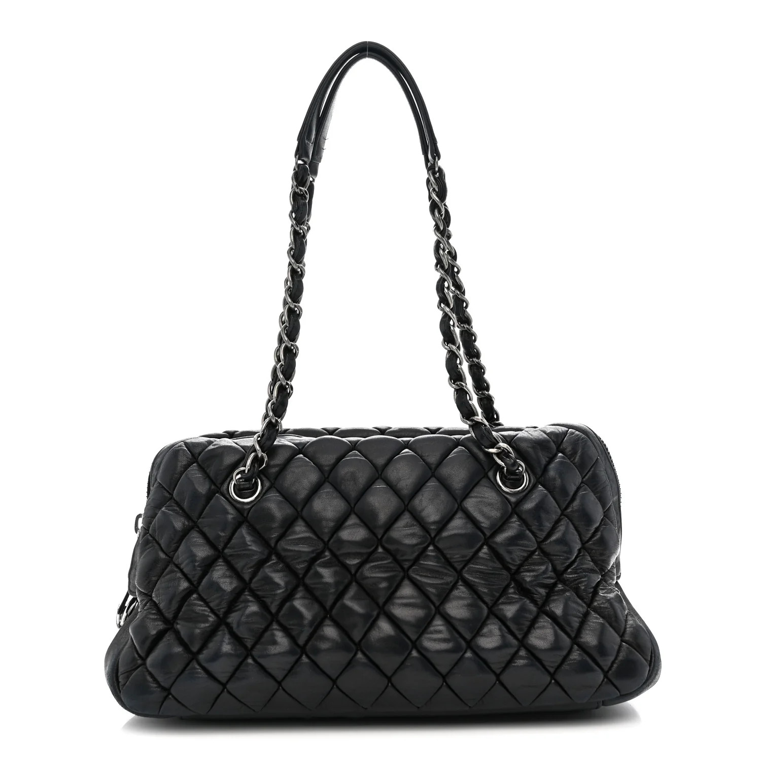 Chanel Lambskin Bubble Quilt Small Double Bowling Bag Black 1878944 | FASHIONPHILE (US)