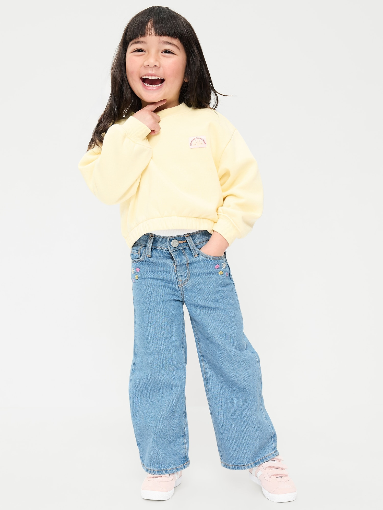 Baggy Embroidered Wide-Leg Jeans for Toddler Girls | Old Navy (US)