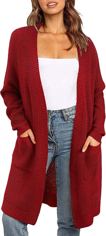 OUGES Women's Long Sleeve Open Front Chunky Knitted Cardigan Sweater Coat with Pockets | Amazon (US)