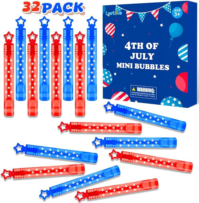 Fourth of July Party Favors Supplies for Kids,32 Pack 4th of July Mini Bubbles Goodie Treat Bags ... | Amazon (US)