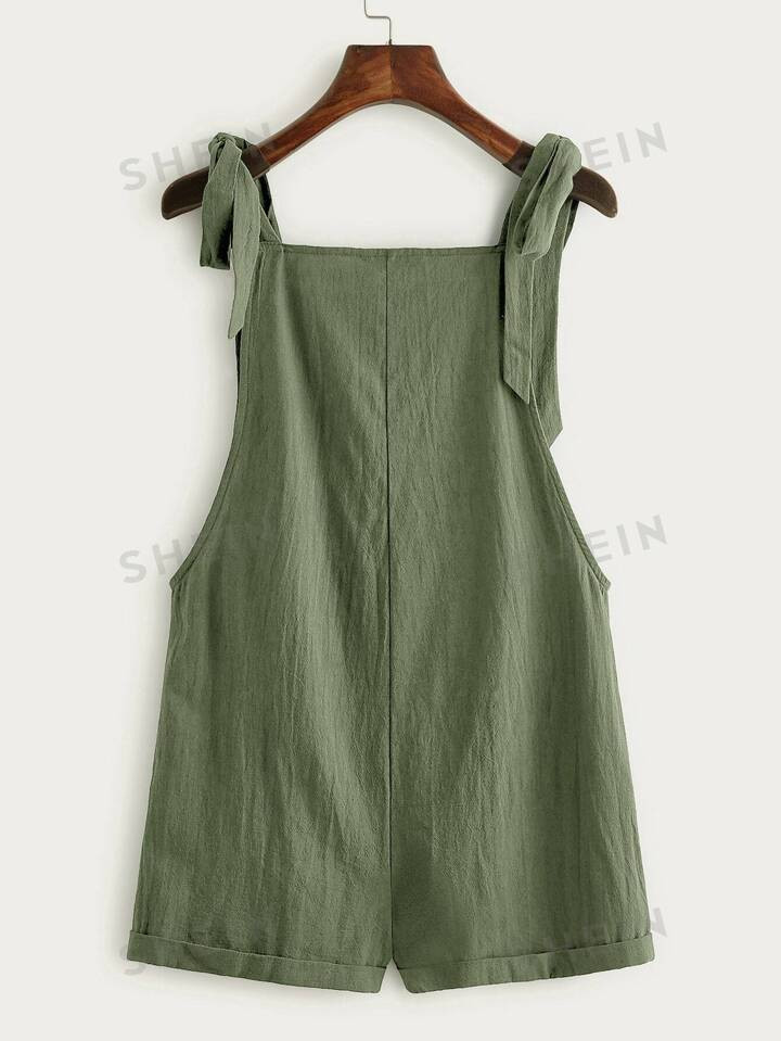 SHEIN EZwear Summer Casual And Loose St Patrick Day Knot Strap Pocket Patched Pinafore Green Shor... | SHEIN