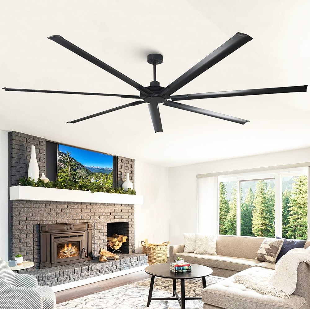 84 Inch Black Ceiling Fan no Light with Remote,Indoor Outdoor Large Industrial Ceiling Fans, DC M... | Amazon (US)
