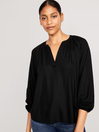 Long-Sleeve Split-Neck Top for Women | Old Navy (US)