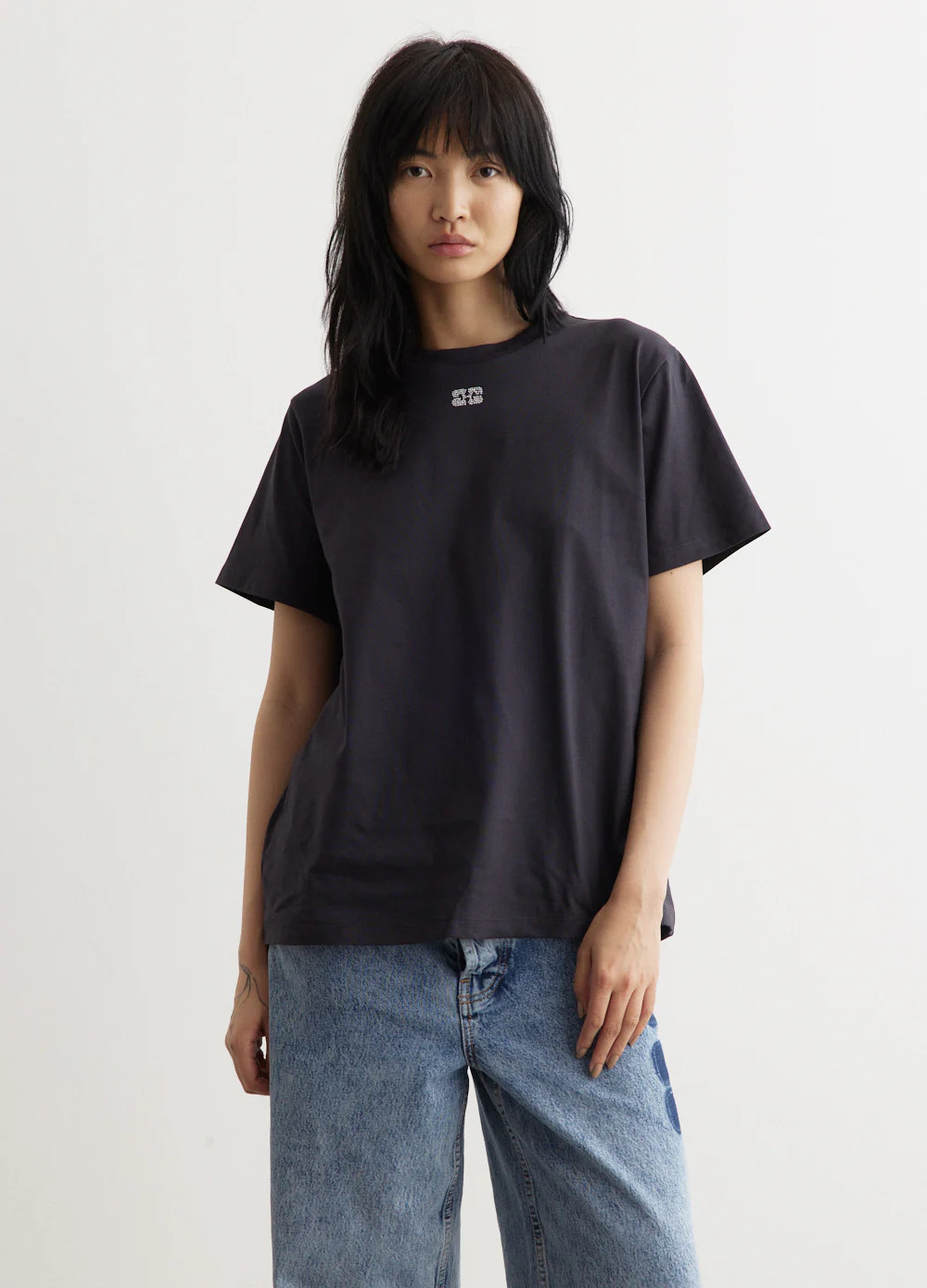 Basic Jersey Rhinestone Relaxed T-Shirt | Incu