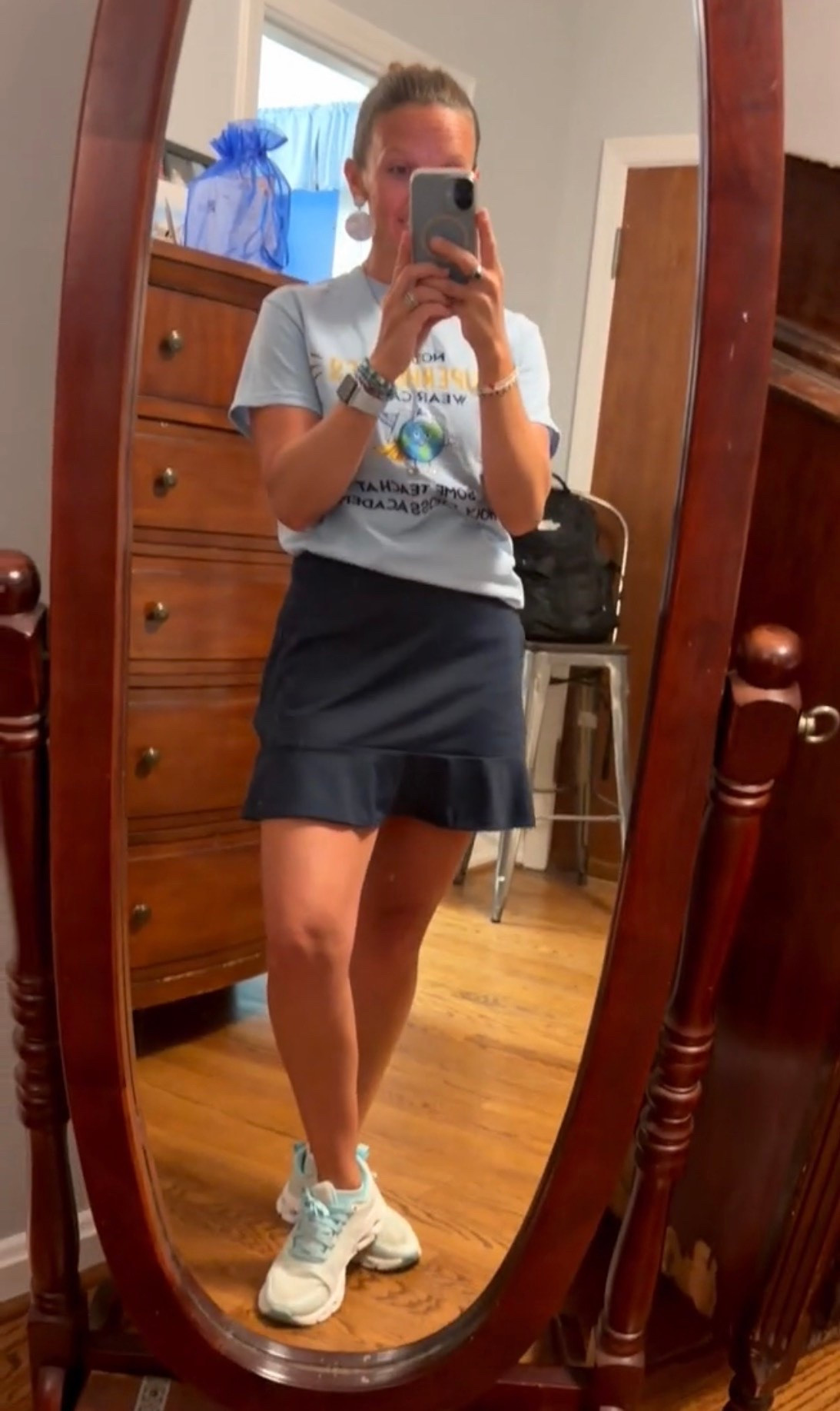 Today’s teacher outfit - This skirt is a huge favorite. I wear it as much as I can until the temps got too cold. I always get a bunch of compliments on it and it is so comfortable. My shoes and skirt are both great dupes ! 

#amazon #athleticskirt #prime #golf #pickleball #tennisskirt #skort #athleisure #teacheroutfit #tennisshoes #walmart #designerdupe @Quince  @Walmart 

#LTKvlog #LTKU #LTKOver40 #LTKActive #LTKdayinmylife #LTKootd #LTKstorytime