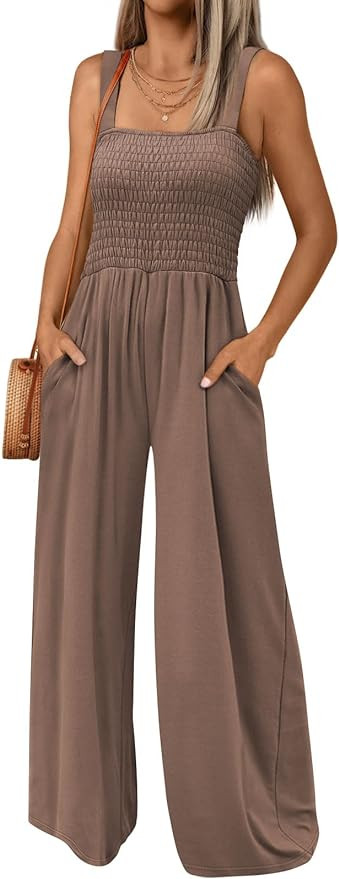 AUTOMET Jumpsuits for Women Casual Jumpers Summer Rompers Sleeveless Loose High Waist Wide Leg Ov... | Amazon (US)