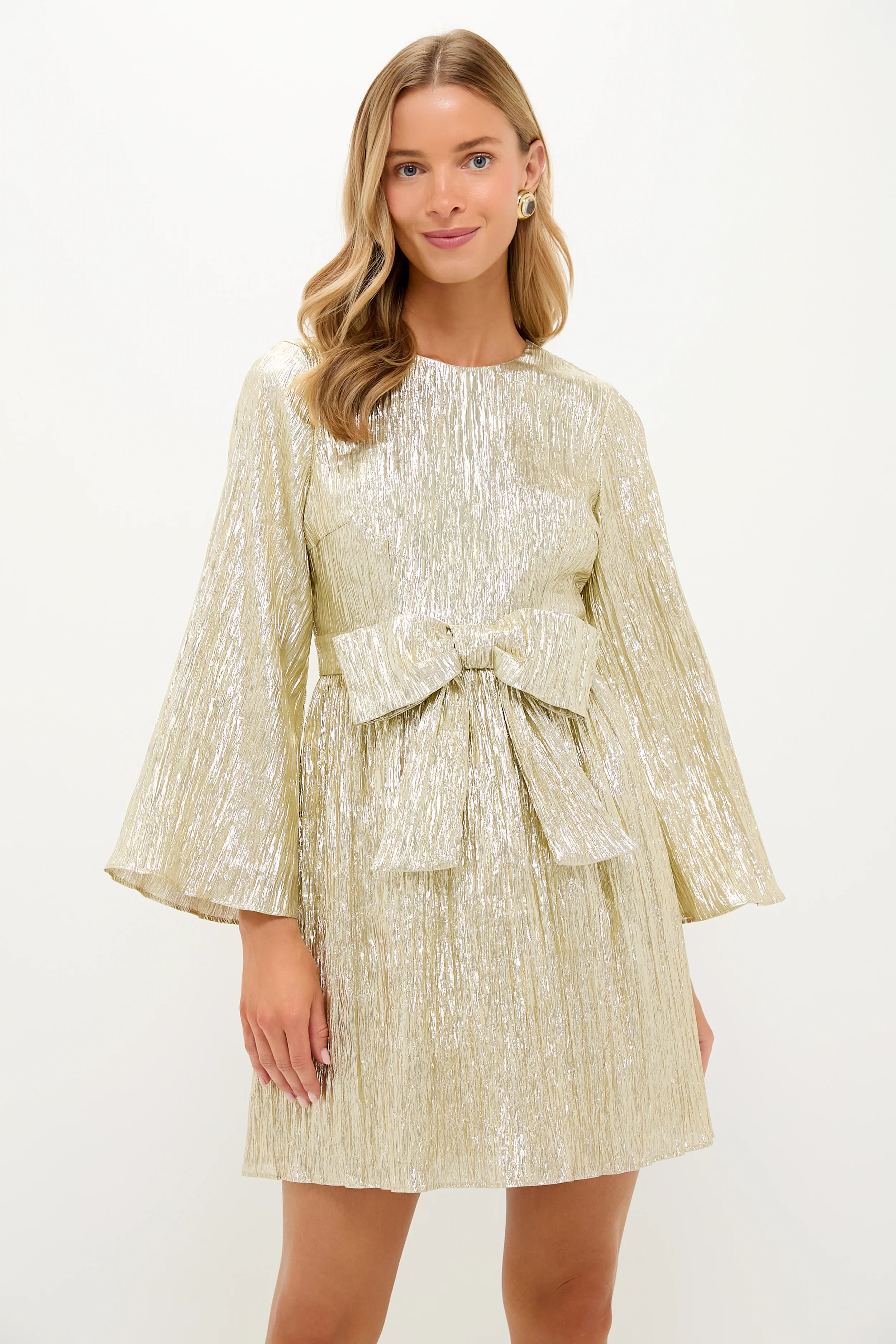 Gold Plisse Carol Bow Mini Dress | Tuckernuck (US)