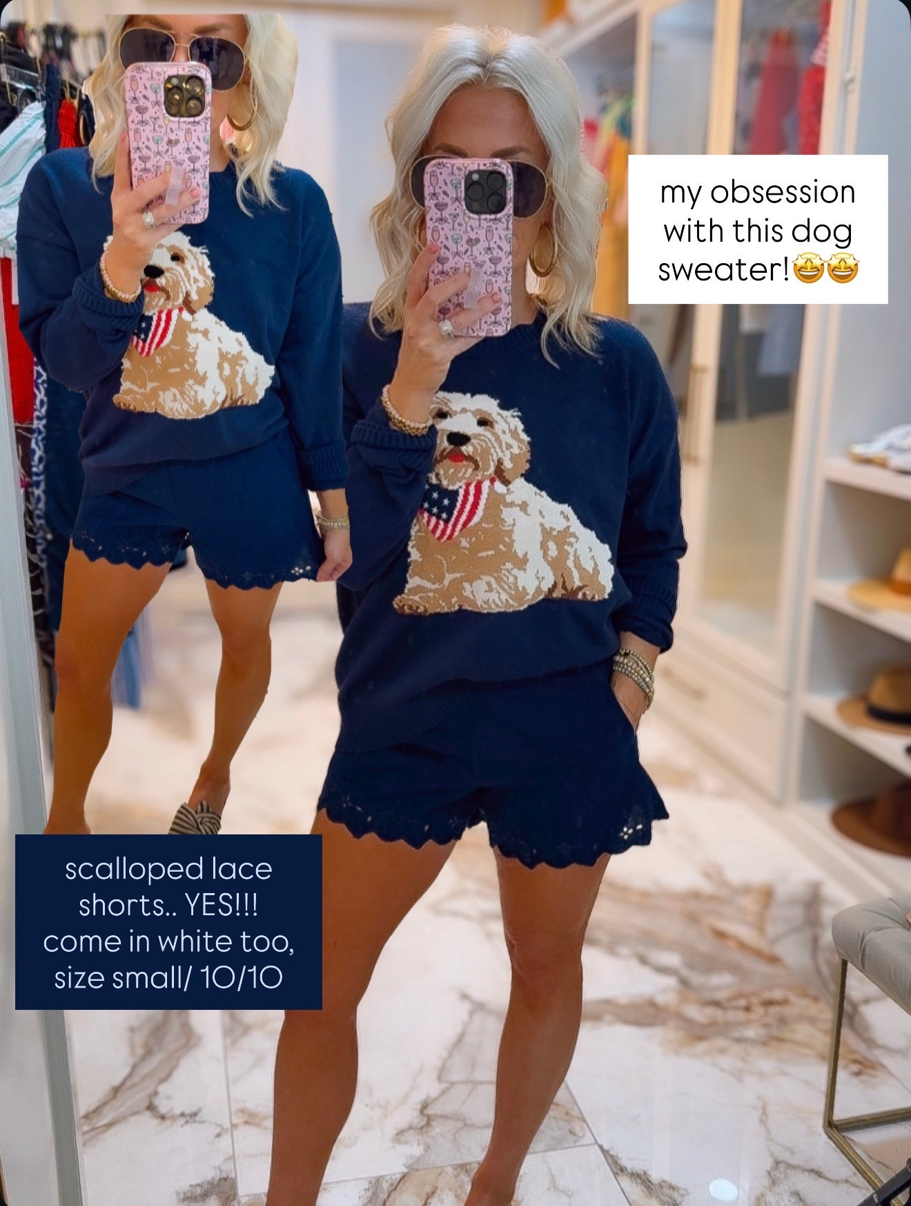 They test dog sweater and scalloped shorts 
Size small in both 