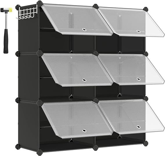 SONGMICS Shoe Rack, 6 Cubes Shoe Organizer with Doors, 24 Pair Plastic Shoe Storage Cabinet, for ... | Amazon (US)