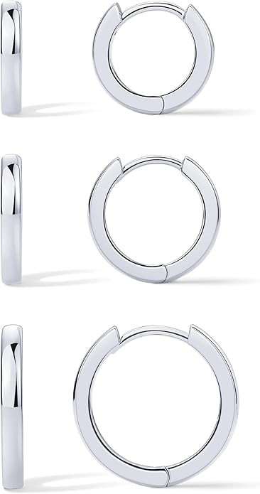 PAVOI 18K Gold Plated 925 Sterling Silver Posts 3 Pairs Hoop Earrings Set for Women | Huggie Earr... | Amazon (US)