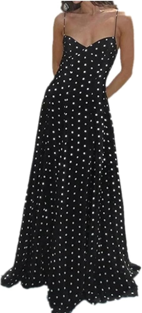 Amazon.com: YGJKLIS Women's Wrap V Neck Polka Dot Print Ruffle Dress Sleeveless Boho Beach Party A-Line Dresses (Black,Small) : Clothing, Shoes & Jewelr | Amazon (US)