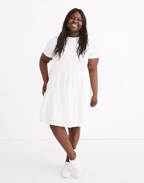 Plus Embroidered Eyelet Button-Front Tiered Mini Dress | Madewell