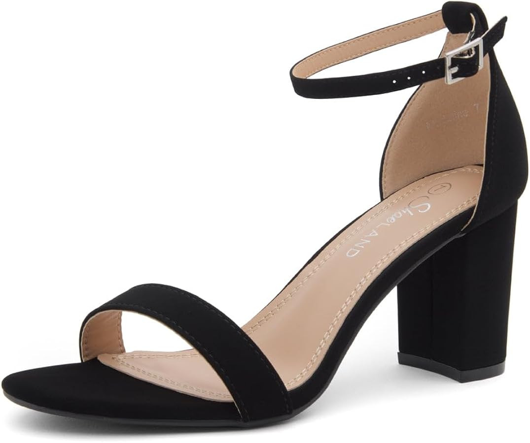 Shoe Land Women's Low Heels - 3-Inch Chunky Block Heeled Sandals with Ankle Strap | Open Toe Shor... | Amazon (US)