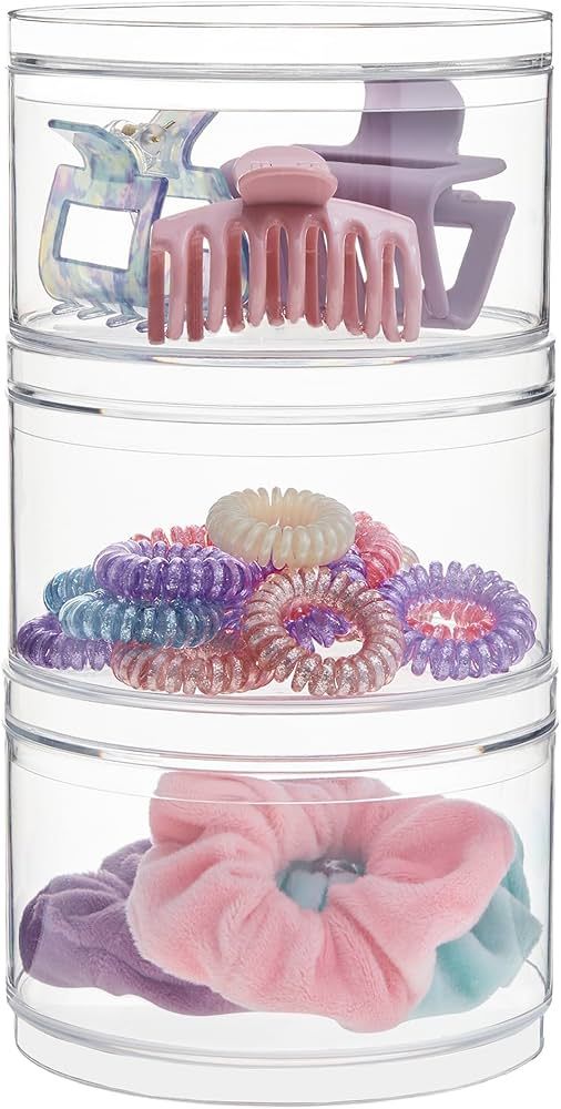 STORi Bella Stackable Clear Plastic Container (Set of 3) Round Vanity Storage Organizers with Lid... | Amazon (US)