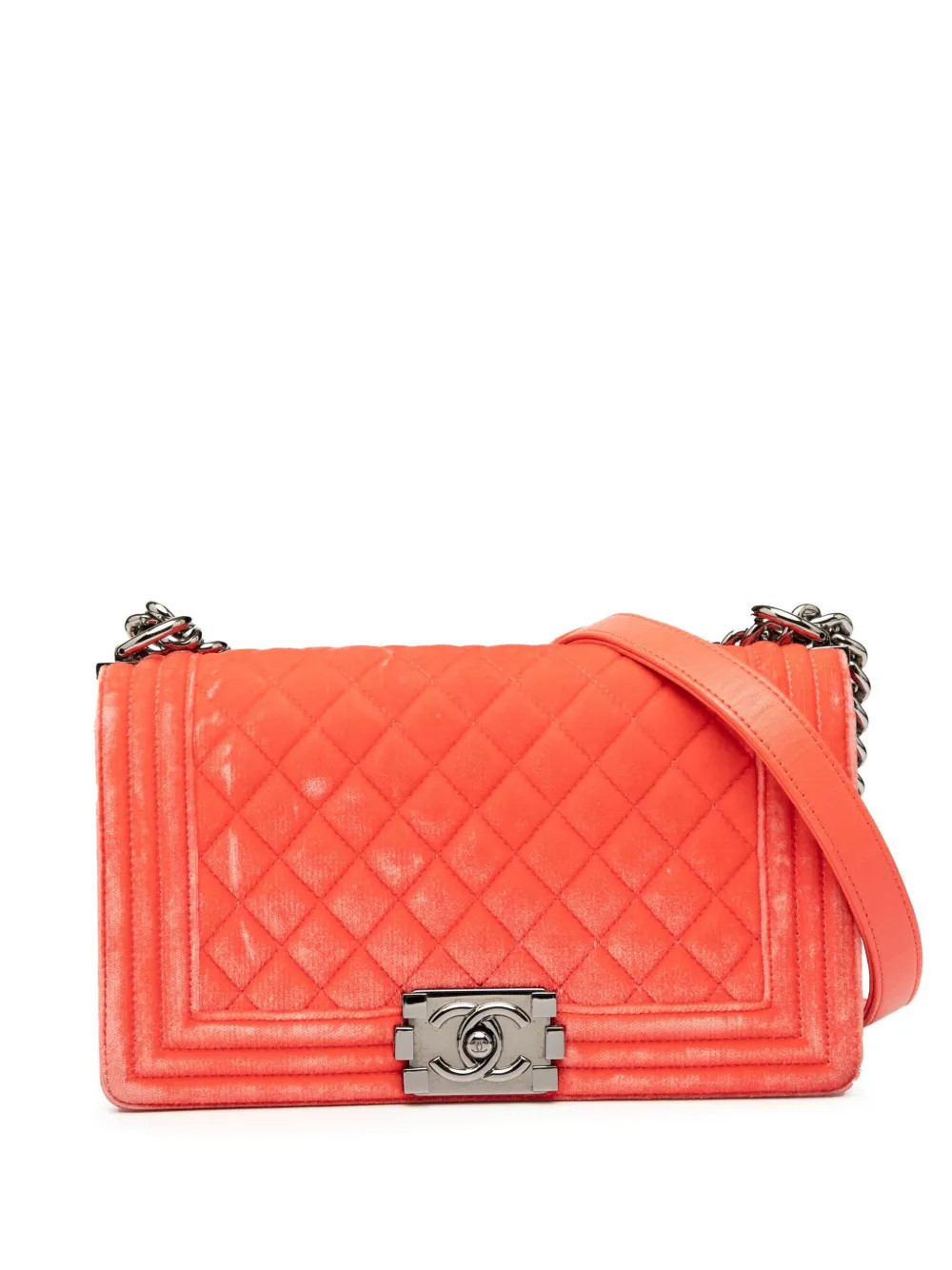 CHANEL Pre-Owned 2015-2016 Old Medium Quilted Velvet Boy Flap crossbody bag - Orange | Farfetch Global