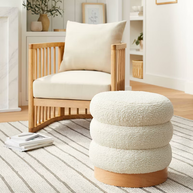 Clarkdale Channel Tufted Ottoman with Wood Base (FA) - Threshold™ designed with Studio McGee | Target