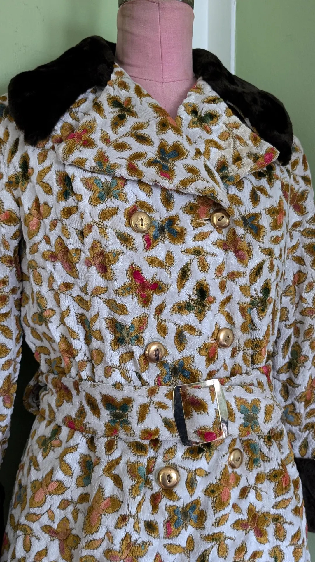 1970s Belted Tapestry Coat Butterflies and Leaves | Etsy (US)