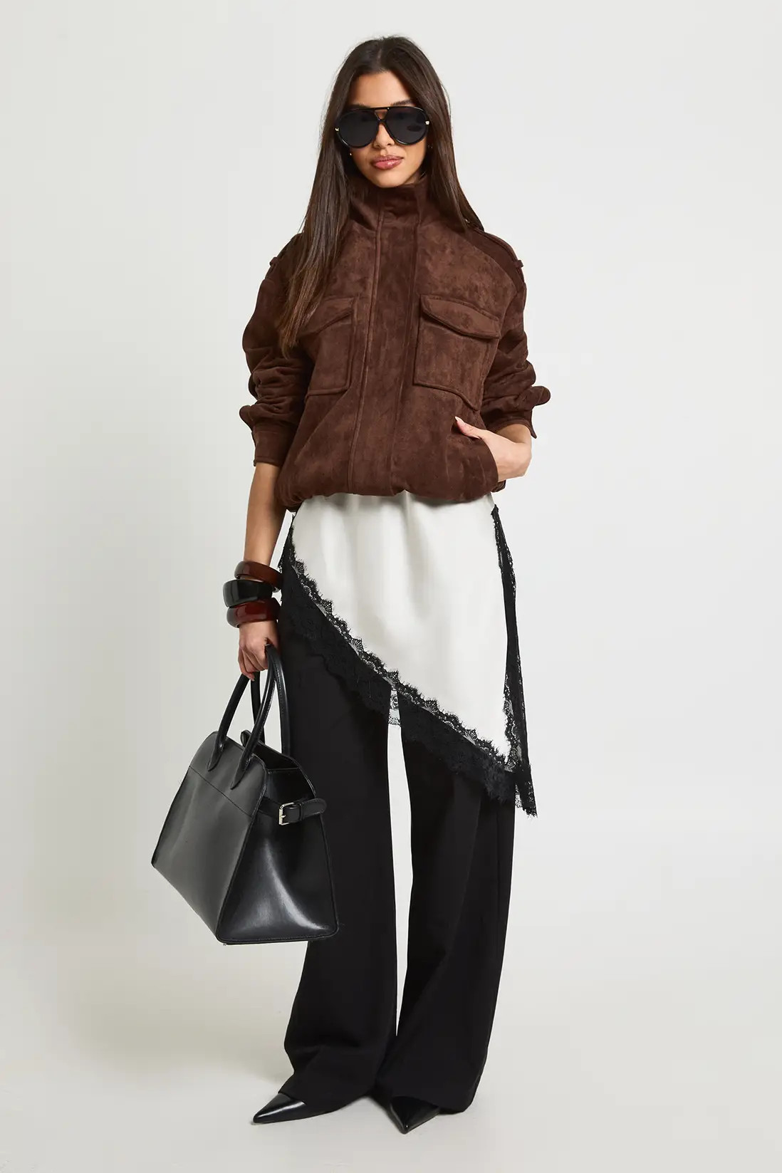 Funnel Neck Suede Pocket Detail Jacket | Boohoo.com (UK & IE)