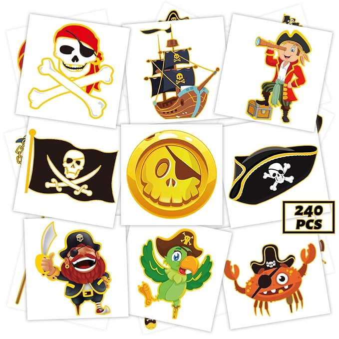 winthrop 240 Pcs Bulk Pirate Glitter Temporary Tattoos for Kids, Flash Gold Individually Wrapped ... | Amazon (US)
