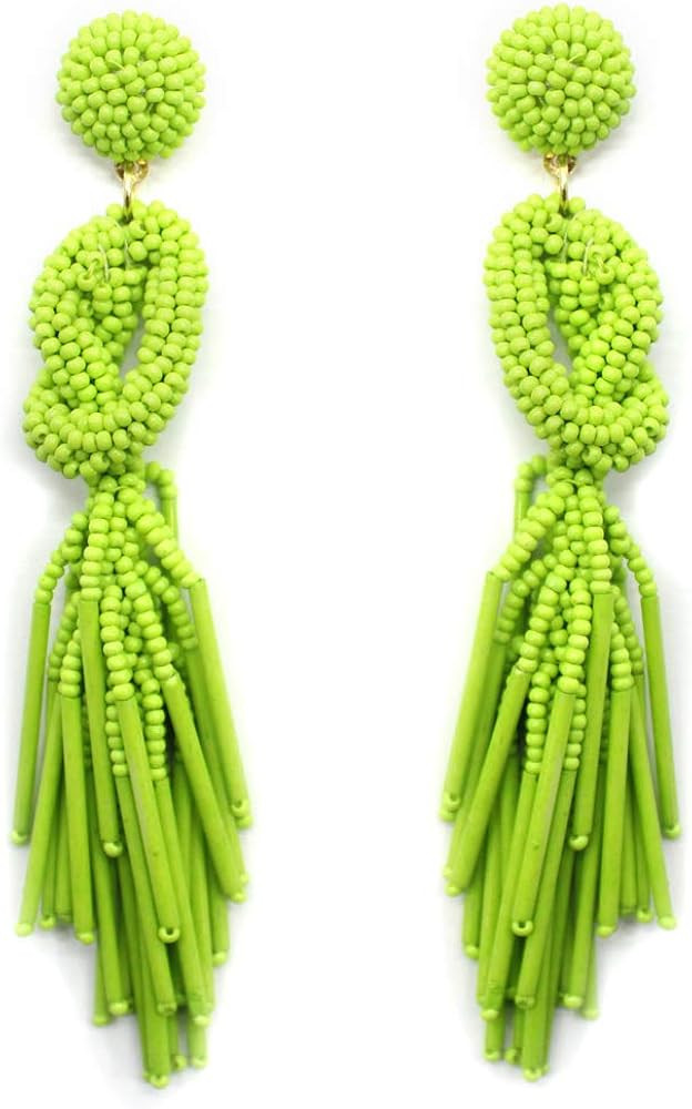 Handmade Beaded Solid Color Post Statement Earrings for Women Girl All Season 4 inch Long | Amazon (US)