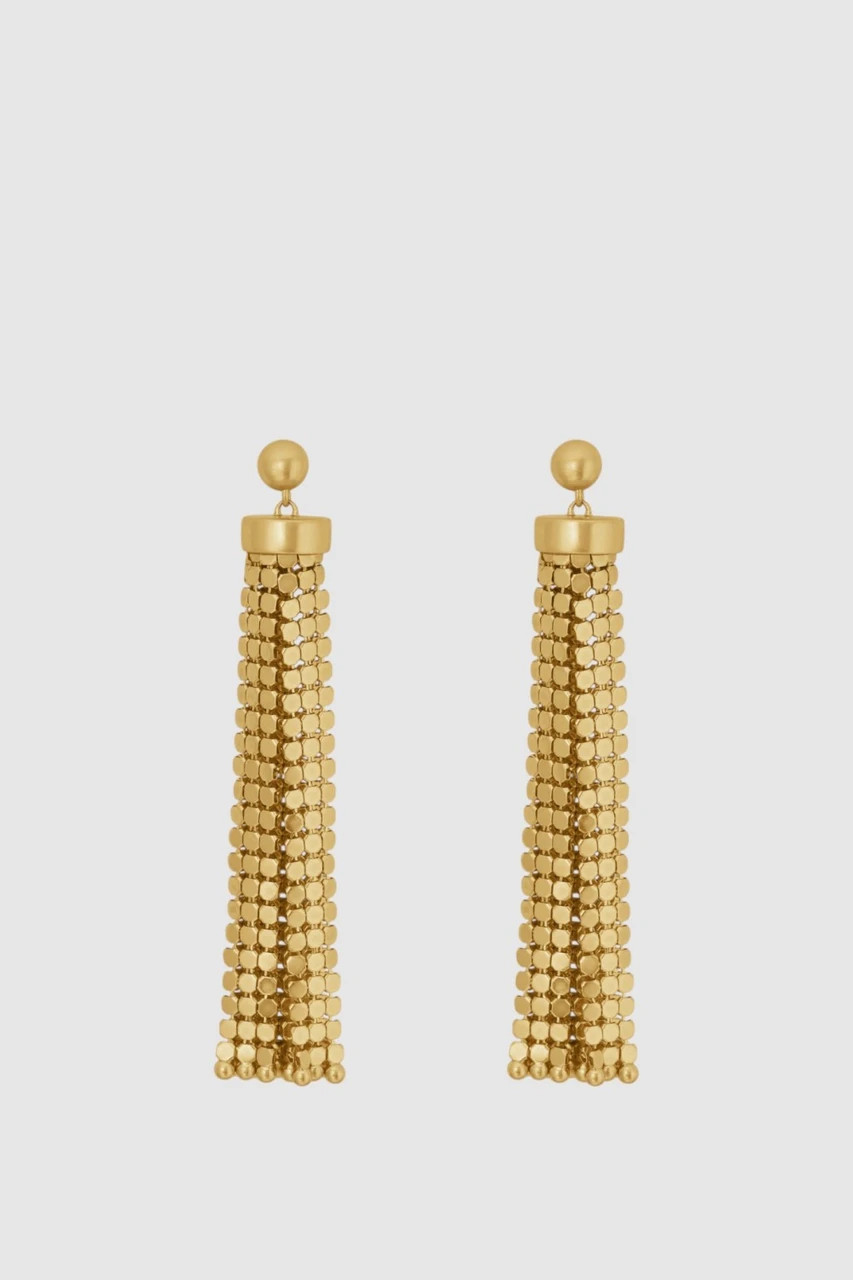 Mara Long Tassel Earrings Worn Gold | Oroton