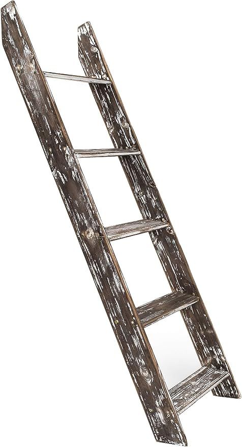 Chiaravita 4.5 Foot Wall Leaning Blanket Ladder – Rustic Torched Wood Vintage Barnwood Decorati... | Amazon (US)