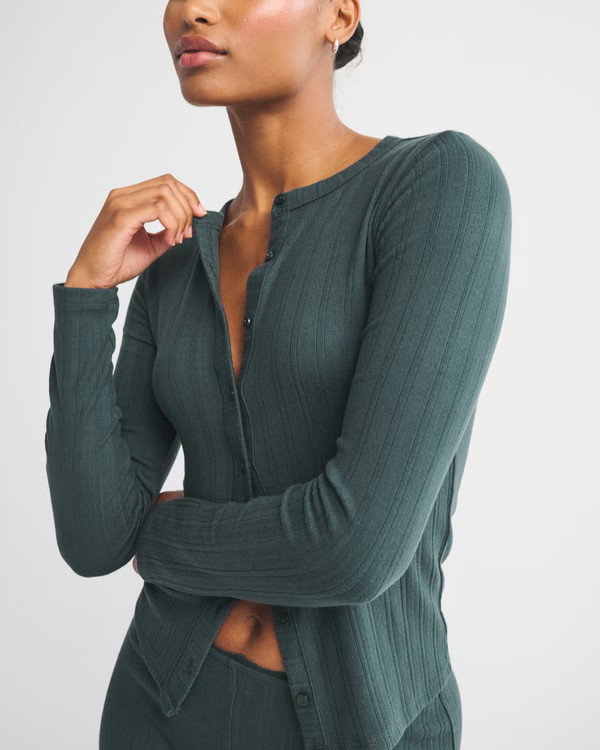 Long-Sleeve Pointelle Sleep Top | Abercrombie & Fitch (US)