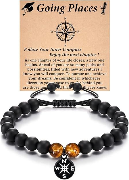 KINGSIN Men's Compass Bracelet with Black Onyx and Tiger Eye Stones - Perfect Jewelry Gift for Gr... | Amazon (US)