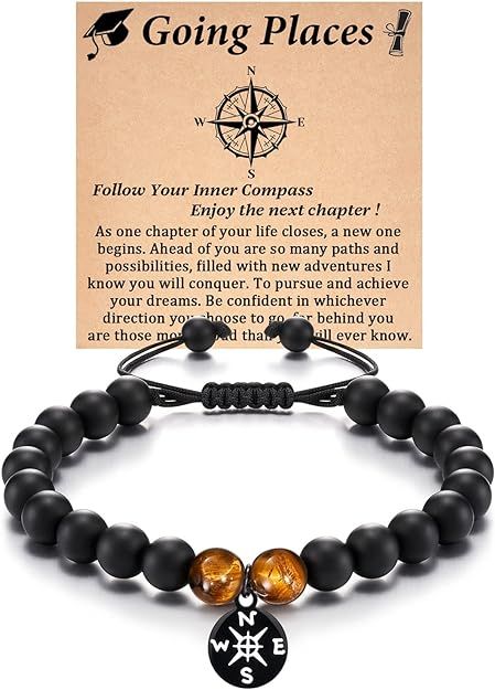 KINGSIN Men's Compass Bracelet with Black Onyx and Tiger Eye Stones - Perfect Jewelry Gift for Gr... | Amazon (US)