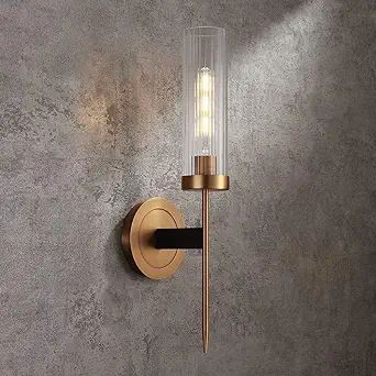JiuZhuo Modern Minimalist Single Wall Light Cylinder Clear Ribbed Glass Shade 1 Light Wall Sconce... | Amazon (US)