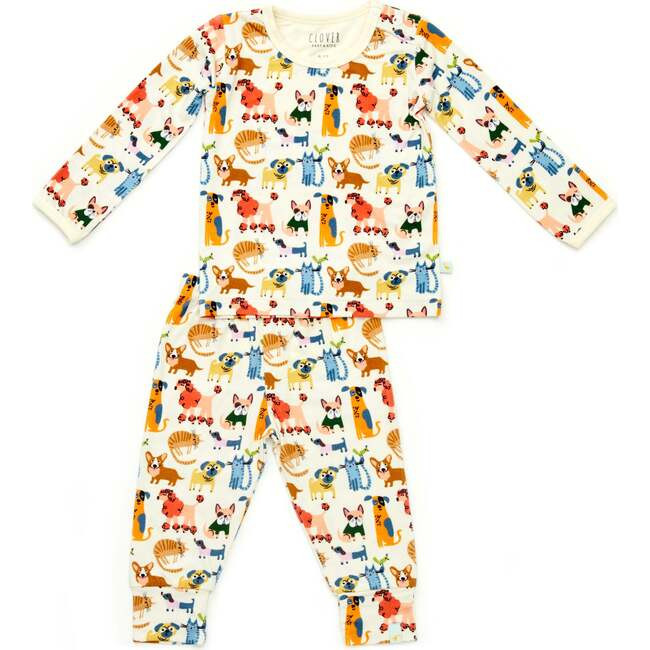 Clover Baby & Kids | Long Sleeve Pajama Set, Cats + Dogs (Multicolor, Size 0-3M) | Maisonette | Maisonette