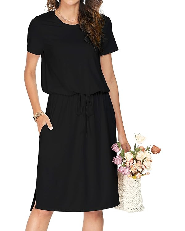 Simier Fariry 2024 Womens Hide Belly Work Casual Midi Blouson Dress with Pockets | Amazon (US)