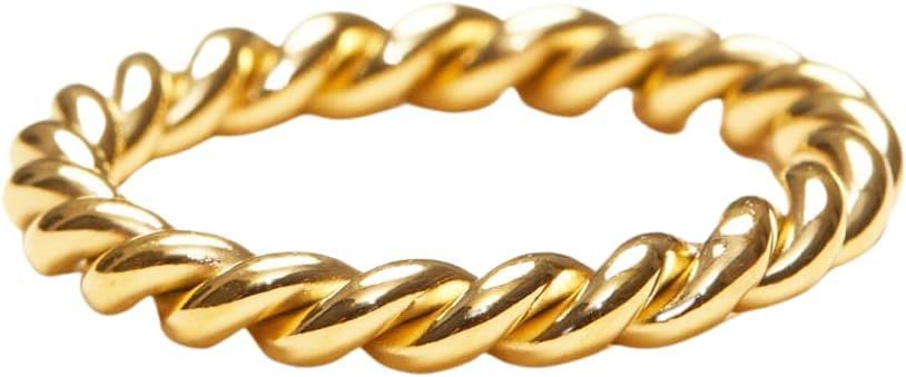 18K Gold Plated Titanium Rope Twist Band Ring, Stacking Ring, Gold Band Ring, Women Minimalist Je... | Amazon (US)