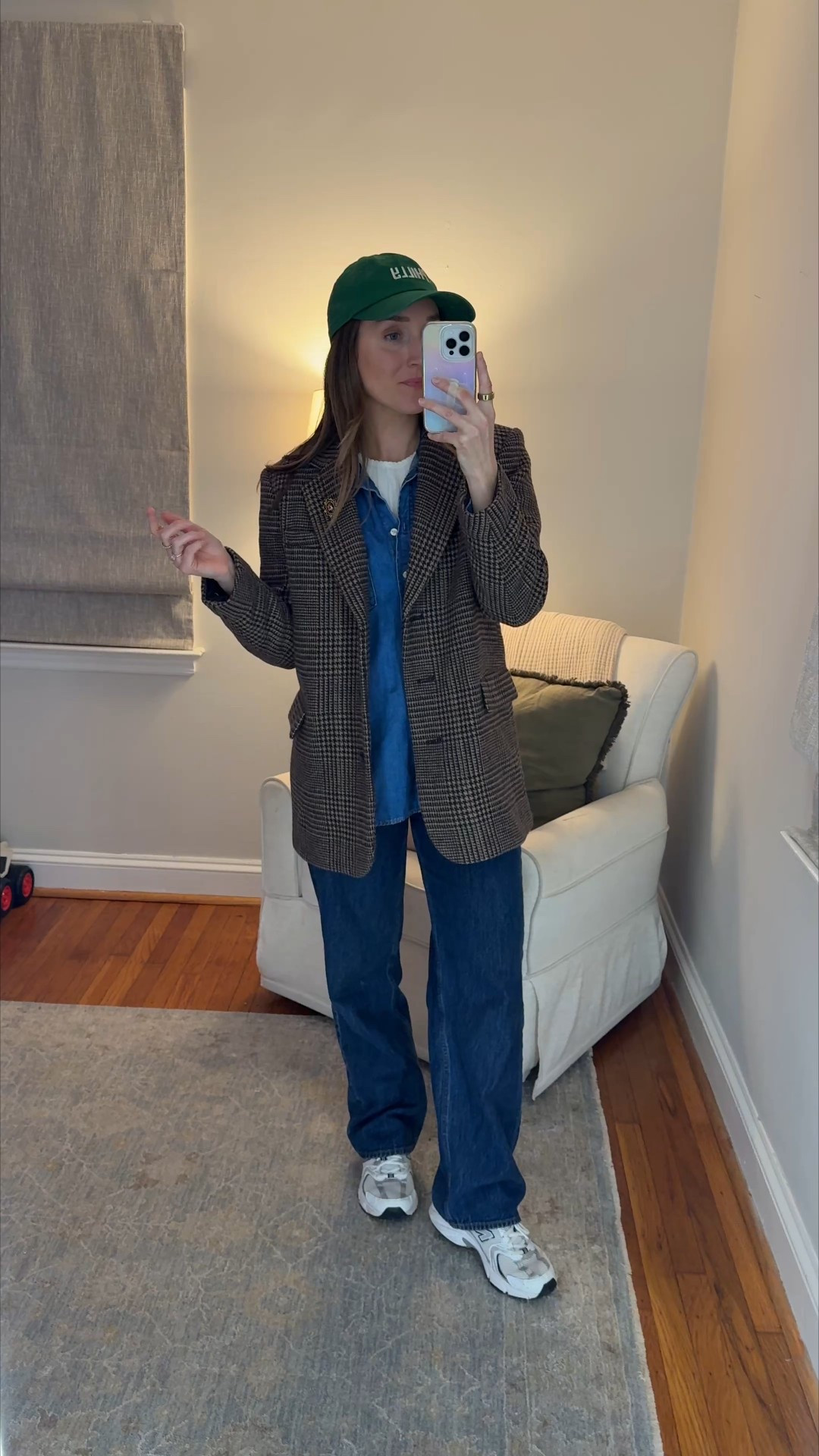 Wearing 25 classic in jeans and a small tee. Size down in the coat, wearing an XS.