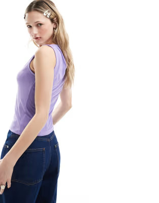 Monki super soft boatneck tank top in dark lilac | ASOS (Global)