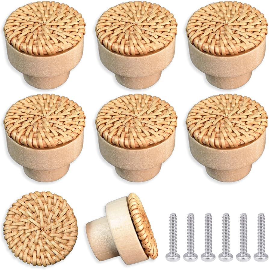 ETIUC 6 Pack Boho Rattan Dresser Knobs Wood Drawer Knobs Handmade Woven Boho Wicker Knobs for Cab... | Amazon (US)