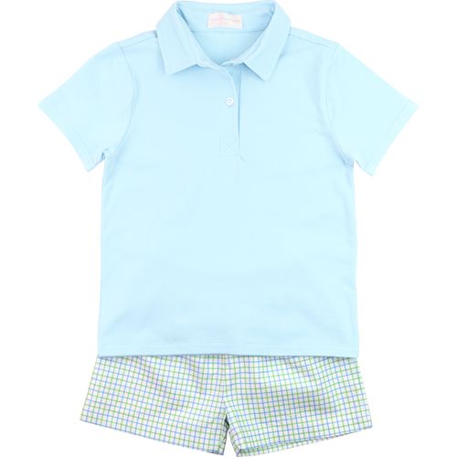 Blue And Green Windowpane Polo Short Set | Cecil and Lou