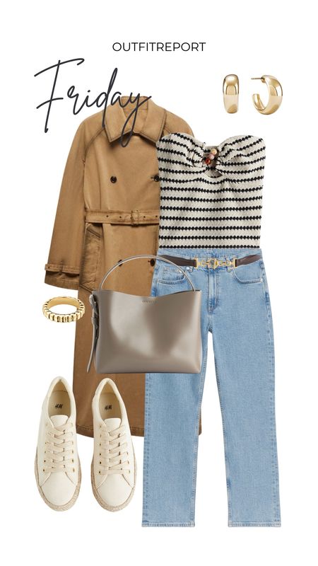 Trench coat outfit striped tube top denim jeans white sneakers trainers 

#LTKitbag #LTKstyletip #LTKshoecrush