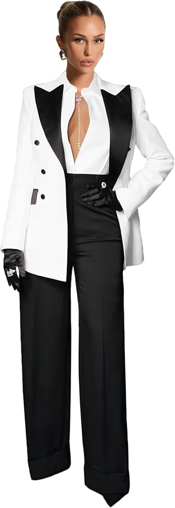 Business Women Suit 2 Piece Womens Suits for Wedding Guest Double Breasted Suits for Women Peak L... | Amazon (US)