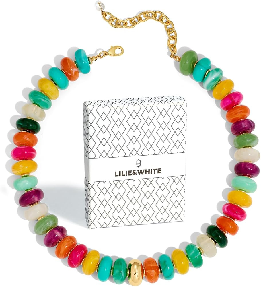 LILIE&WHITE Resin Chunky Beaded Necklace for Women Minimalistic Modern Statement Necklace Jewelry... | Amazon (US)