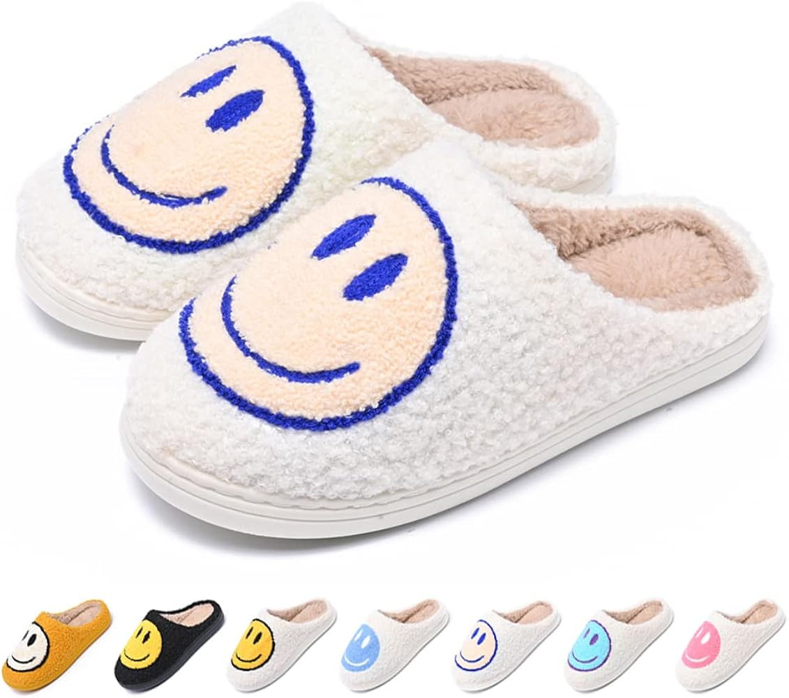 AIMINUO Women's Men's Retro Smiley Face Slippers Comfy Warm Plush Slip-On House Slipper for Winte... | Amazon (US)