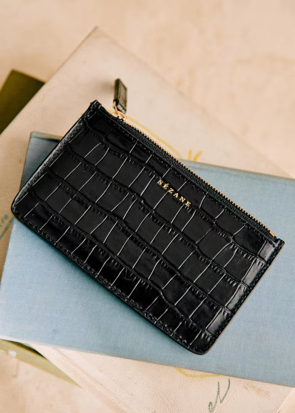 Large Alfred Card Holder - Black Crocodile - Vegetable tanned, crocodile embossed bovine leather ... | Sezane Paris