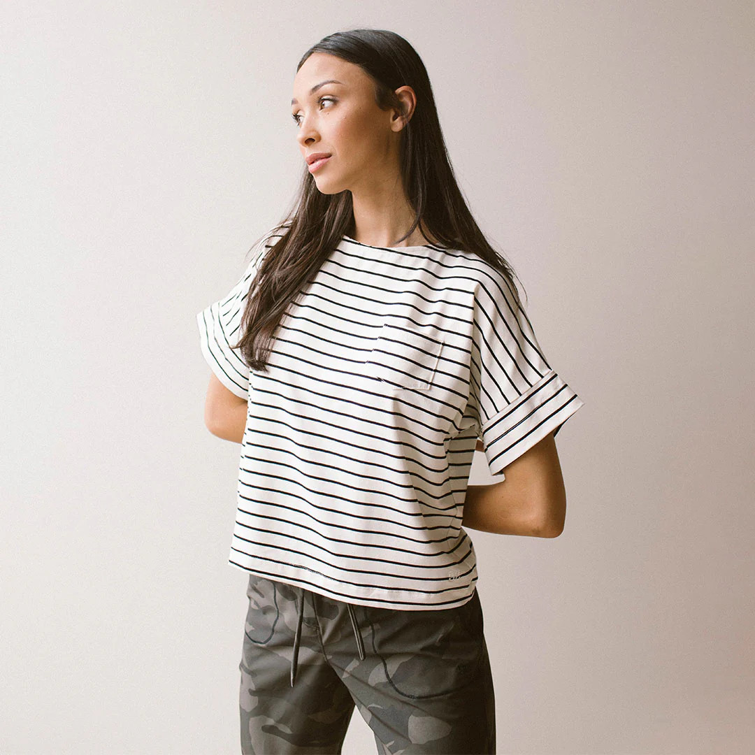 Boxy Tee, Black Venice Stripe | Albion Fit