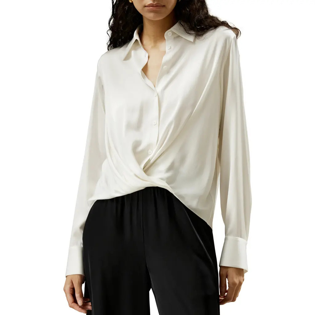Lilysilk Hem Pleated Silk Blouse in White at Nordstrom, Size X-Small | Nordstrom